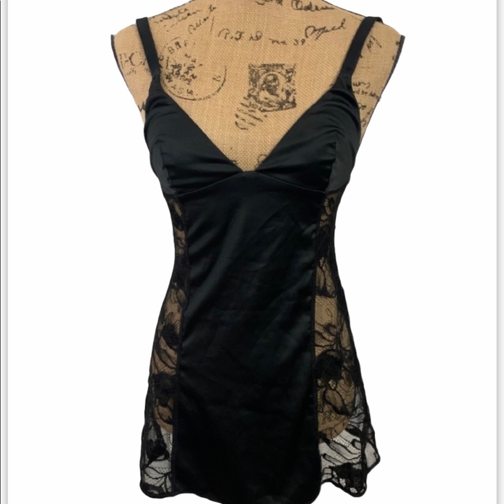 La Perla Black Satin & Lace Lingerie Chemise